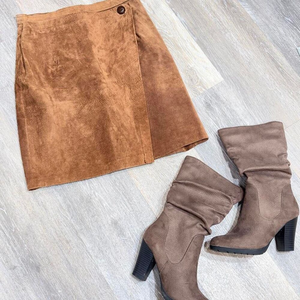 vintage leather suede Express Women's Brown and Tan Skirt boho indie sleaze fall